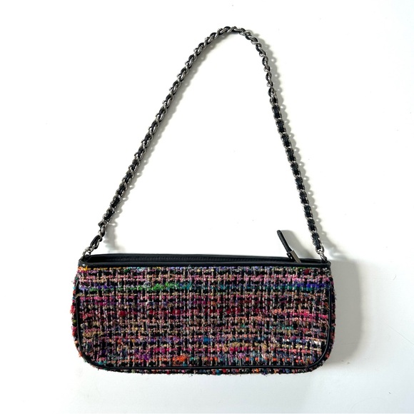 Talbots Vintage Colorful Tweed Bouclé Leather Chain Clutch Wristlet Handbag